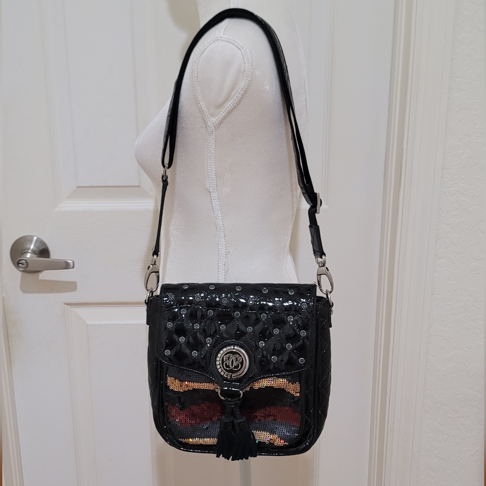Sharif Black Leather Sequin Crossbody Bag